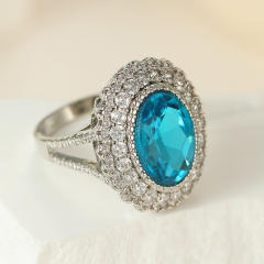 Luxury oval aquamarine statement copper rings