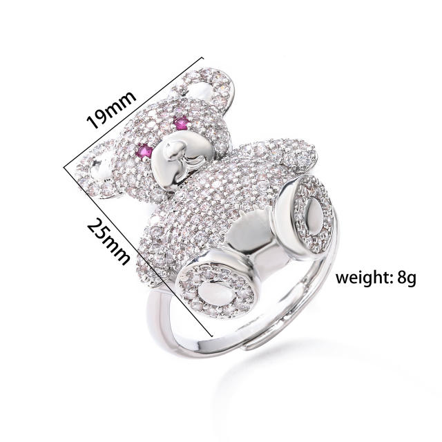 Cute diamond bear gold plated copper rings