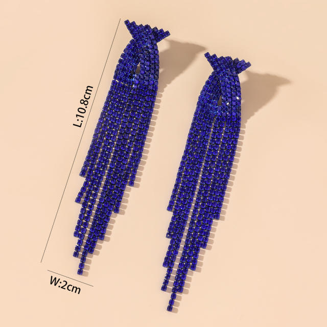 Luxury colorful rhinestone diamond tassel long earrings