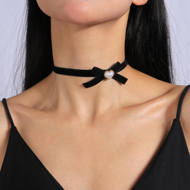 Personality velvet bow black choker necklace