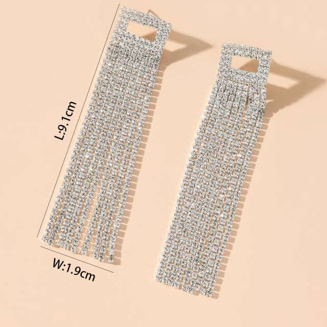 Luxury colorful diamond tassel geometric party long earrings