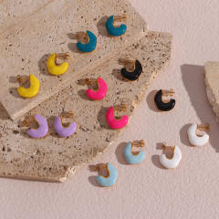 Fashion color enamel chunky stainless steel studs earrings