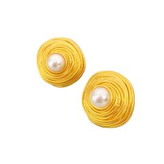 925 needle vintage round shape pearl 18KG copper studs earrings