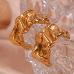 Chunky 18KG fold pattern stainless steel open hoop earrings