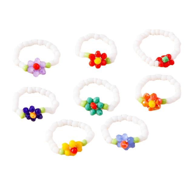 Boho cute bead flower elastic stackable rings