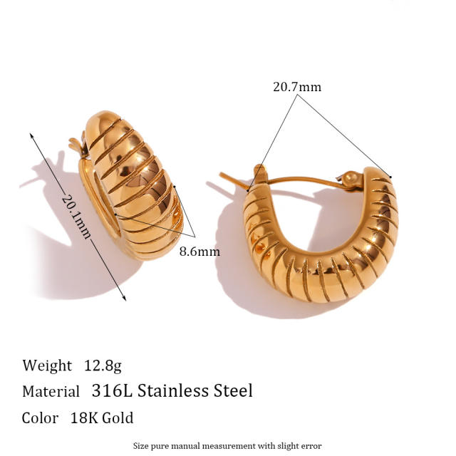 18K chunky u shape stainless steel earrings