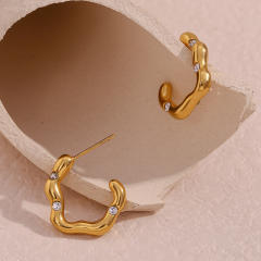 18K gold plated irregular shape open hoop stainless steel earrings
