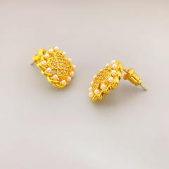 925 needle elegant cubic zircon 18K gold plated sqaure clover studs earrings