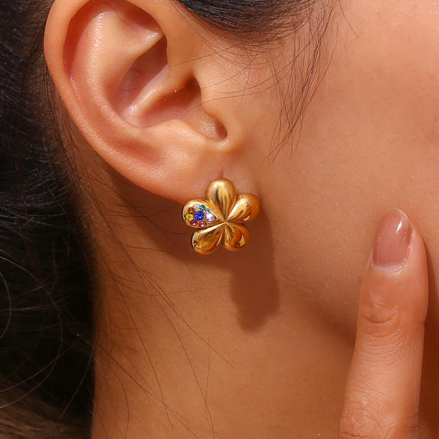 15KG petal flower stainless steel studs earrings