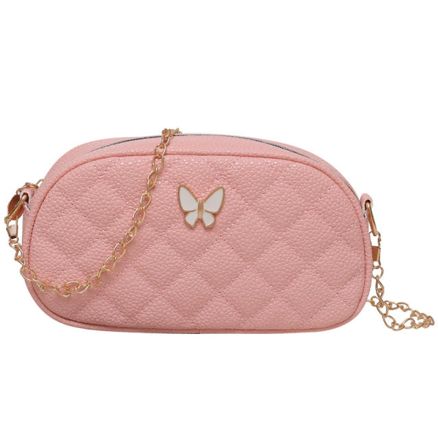 Sweet PU leather butterfly logo chain shoulder bag for lady