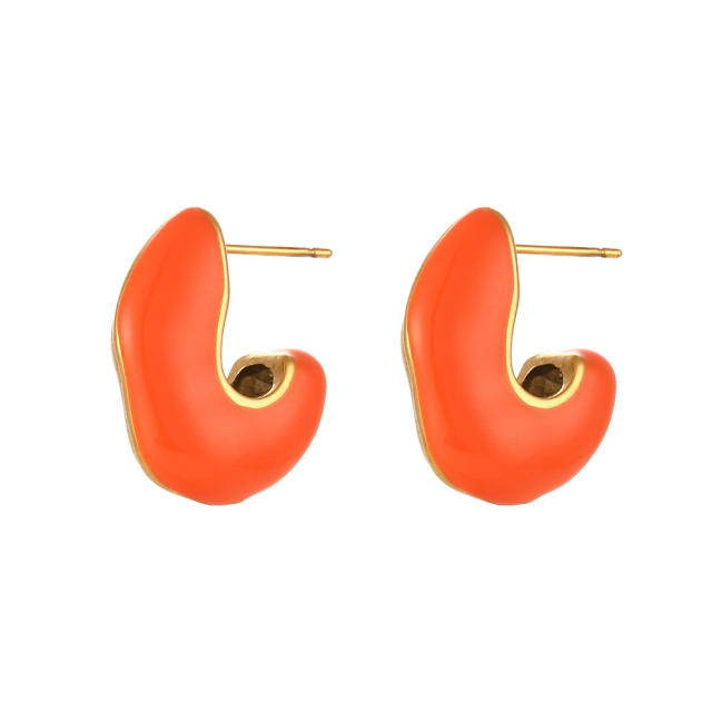 Fashion color enamel chunky stainless steel studs earrings