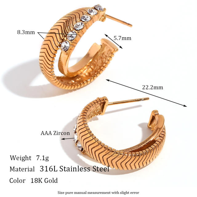 18K gold plated cross design chunky open hoop earrings