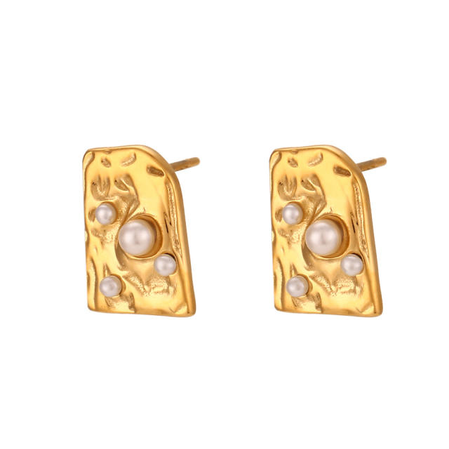 Vintage fold design geometric stainless steel studs earrings