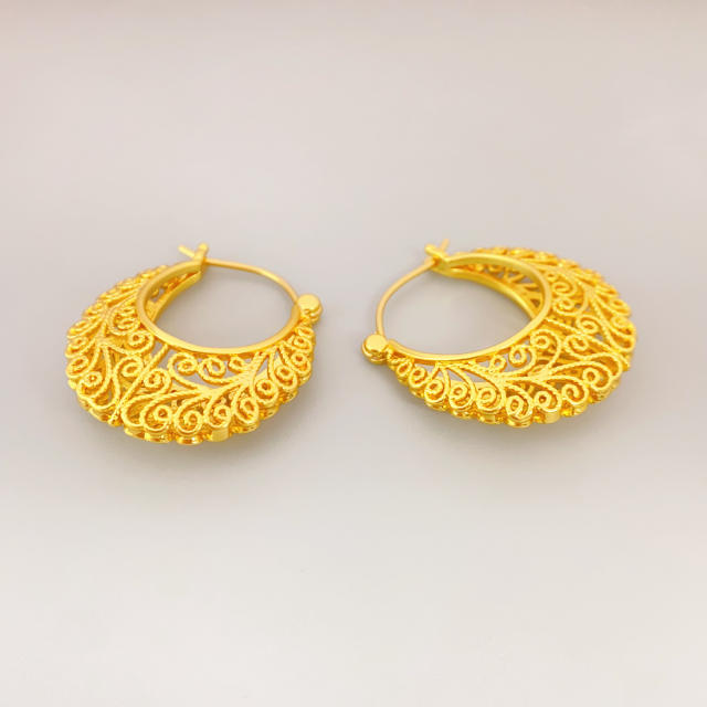 Luxury 18KG copper hollow out chunky hoop earrings