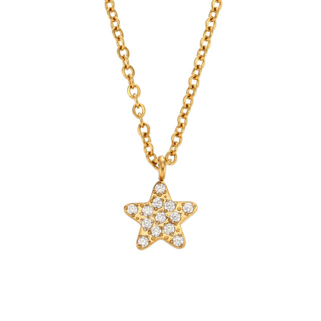 Dainty diamond star heart moon pendant stainless steel necklace