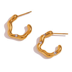 18K gold plated irregular shape open hoop stainless steel earrings