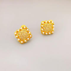 925 needle elegant cubic zircon 18K gold plated sqaure clover studs earrings
