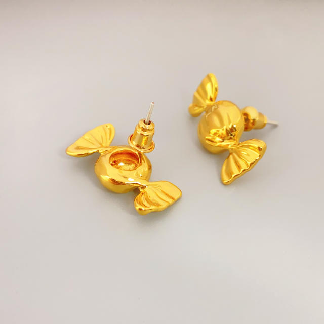 925 needle delicate 18K gold plated copper candy shape studs earrings