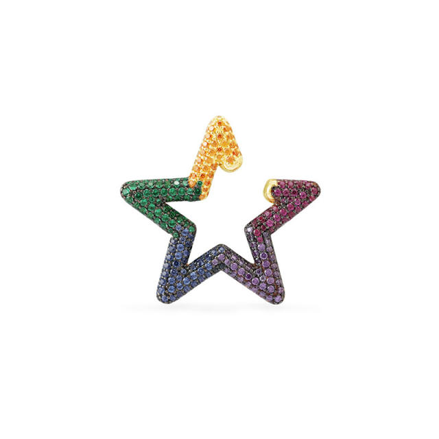 Personaltiy rainbow cubic zircon pave setting star ear cuff 1pcs price