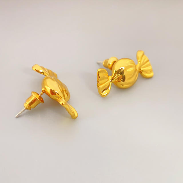 925 needle delicate 18K gold plated copper candy shape studs earrings