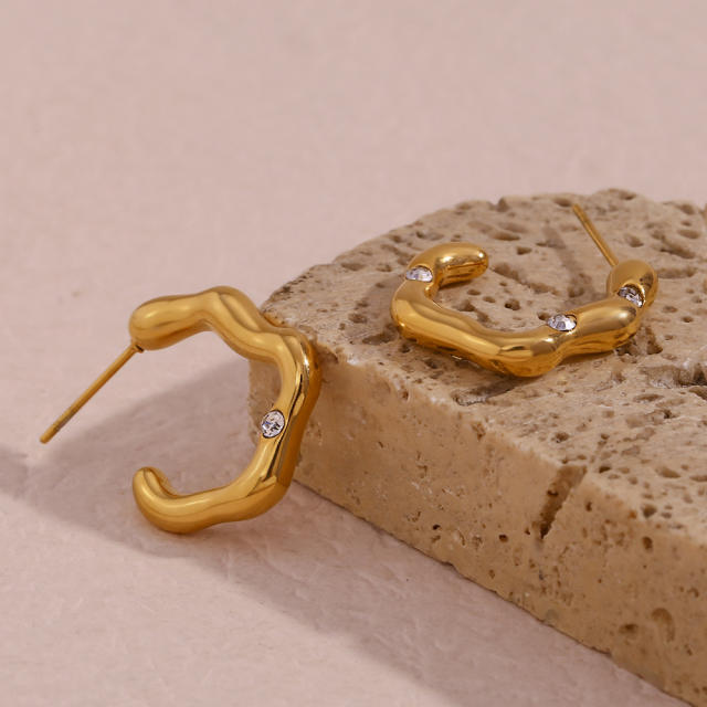 18K gold plated irregular shape open hoop stainless steel earrings