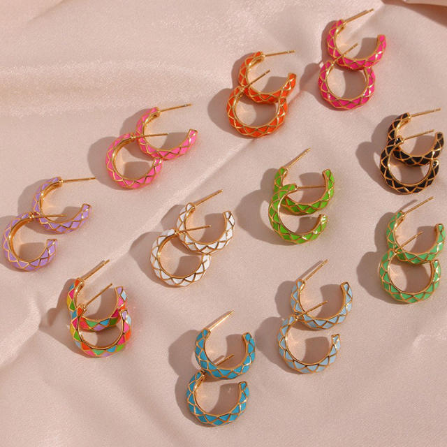Vintage color enamel open hoop stainless steel earrings
