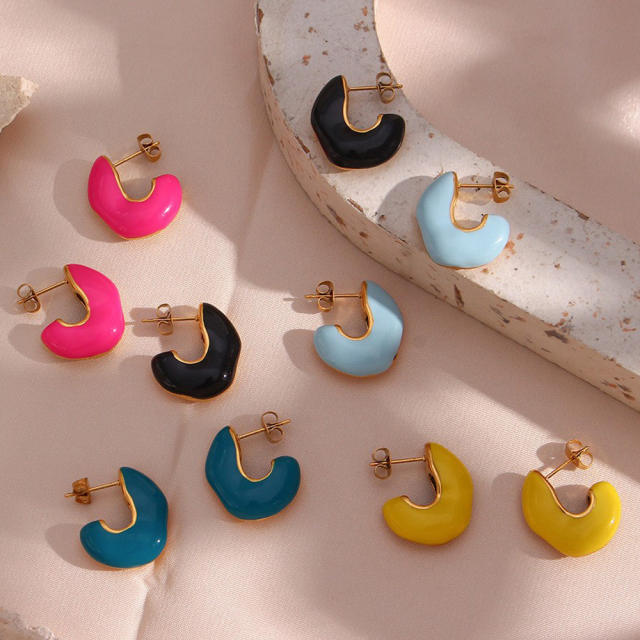 Fashion color enamel chunky stainless steel studs earrings