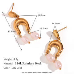 Vintage water pearl chunky geometric stainless steel earrings