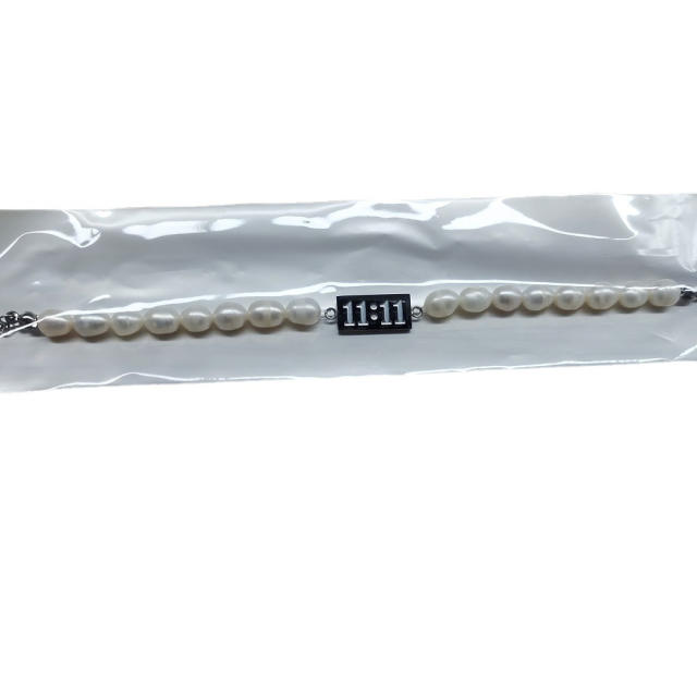 Angel number water pearl bead stainless steel bracelet