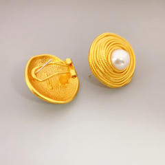 925 needle vintage round shape pearl 18KG copper studs earrings
