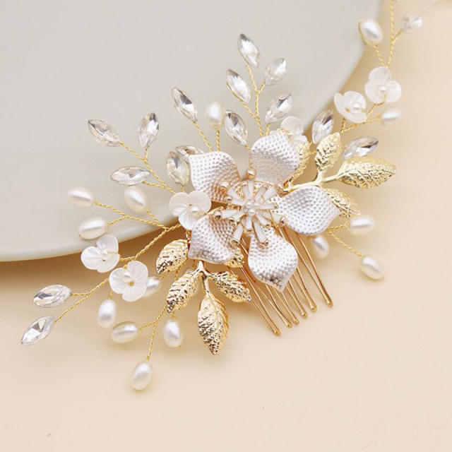 Korean fashion pearl bead bloom flower wedding hair combs