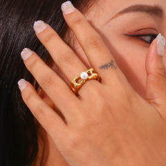 18KG chunky hollow square cheese pearl stainless steel rings