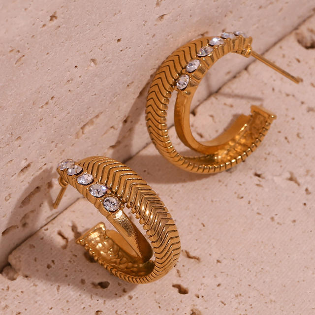 18K gold plated cross design chunky open hoop earrings