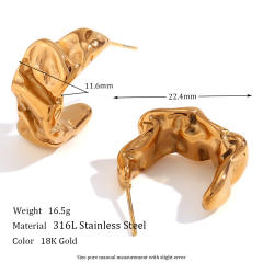Chunky 18KG fold pattern stainless steel open hoop earrings