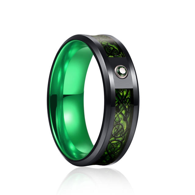 Dragon pattern colorful stainless steel ring band for men