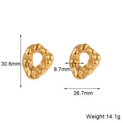 Vintage chunky fold pattern geometric circle stainless steel studs earrings