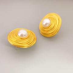 925 needle vintage round shape pearl 18KG copper studs earrings