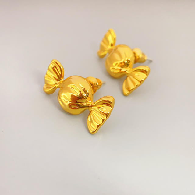 925 needle delicate 18K gold plated copper candy shape studs earrings