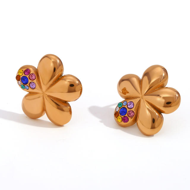 15KG petal flower stainless steel studs earrings