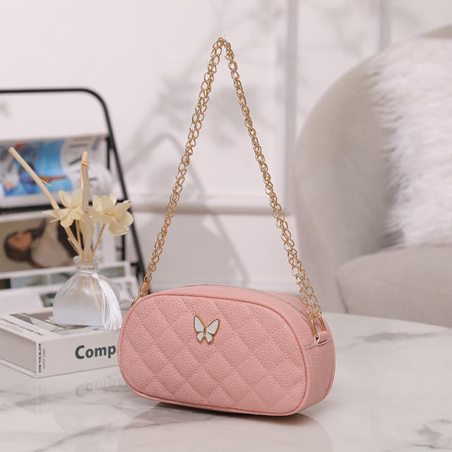 Sweet PU leather butterfly logo chain shoulder bag for lady