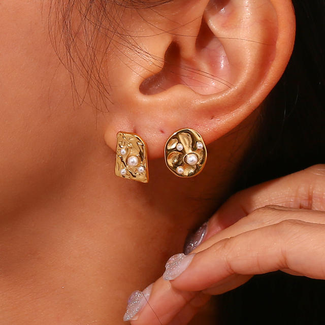 Vintage fold design geometric stainless steel studs earrings