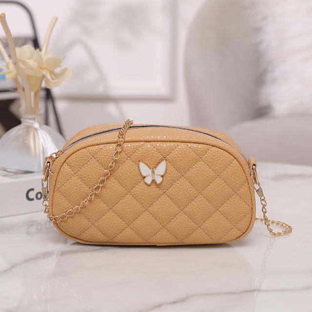 Sweet PU leather butterfly logo chain shoulder bag for lady