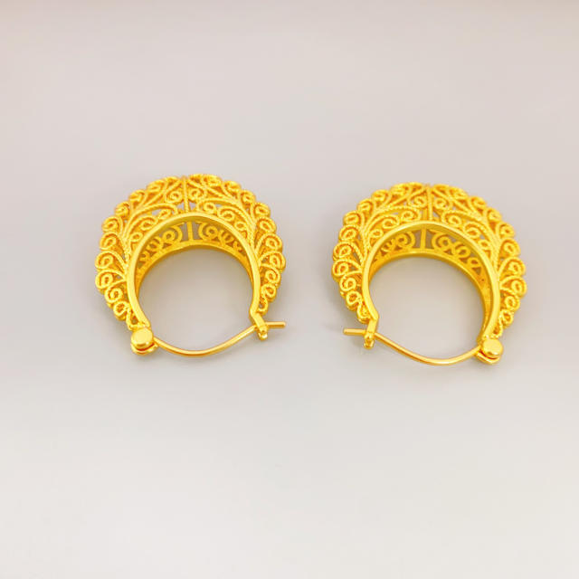 Luxury 18KG copper hollow out chunky hoop earrings