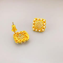 925 needle elegant cubic zircon 18K gold plated sqaure clover studs earrings