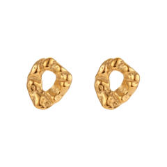 Vintage chunky fold pattern geometric circle stainless steel studs earrings