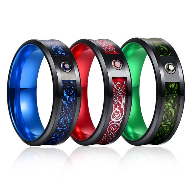 Dragon pattern colorful stainless steel ring band for men