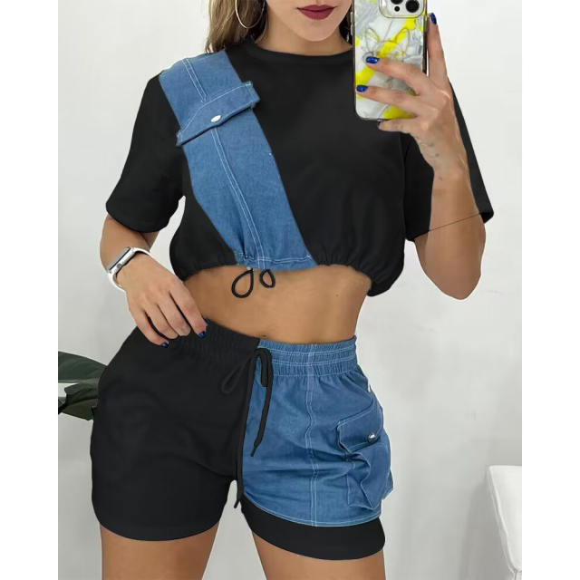 Casual cropped tops shorts set