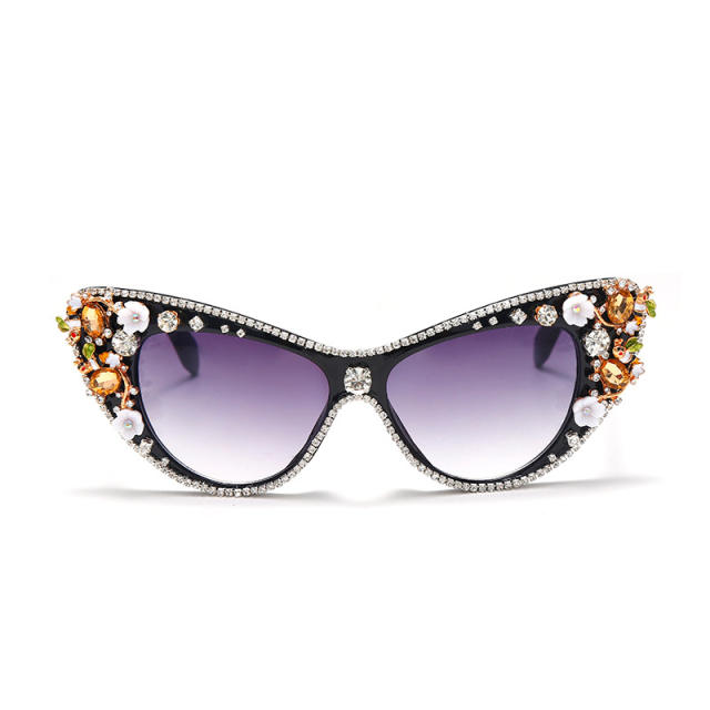 Personality luxury color glass crystal cat eye shape diamond sunglasses