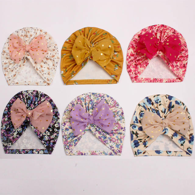 Sweet polka dots bow floral pattern baby bonnets headband