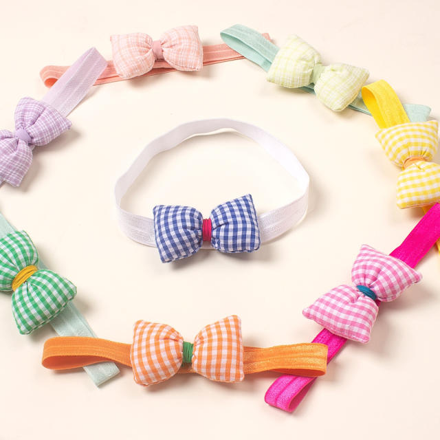 Summer sweet plaid bow baby headband